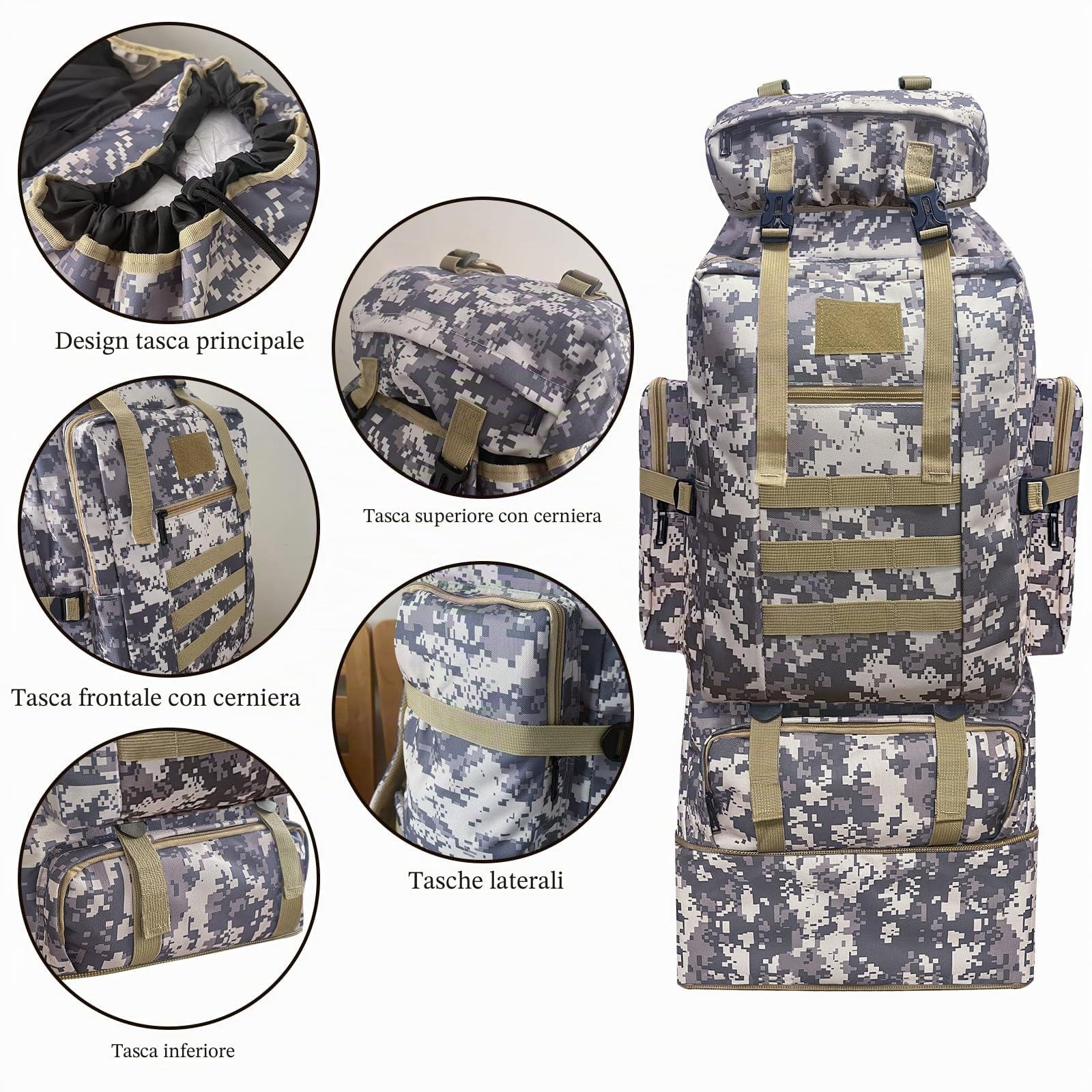 Zaino tattico militare Molle da 100 l, zaino da trekking extra grande, impermeabile, zaino sportivo per attività all'aria aperta, borsa sportiva