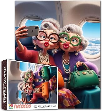 Old Woman Jigsaw Puzzles 1000 Pieces Sisters Ladies Grandma Art Jigsaw Puzzles for Challenging Family Games Funny Travel DIY Handwork Puzzle Seniors for Home Wall Decor Gifts 19.7"x27.6"