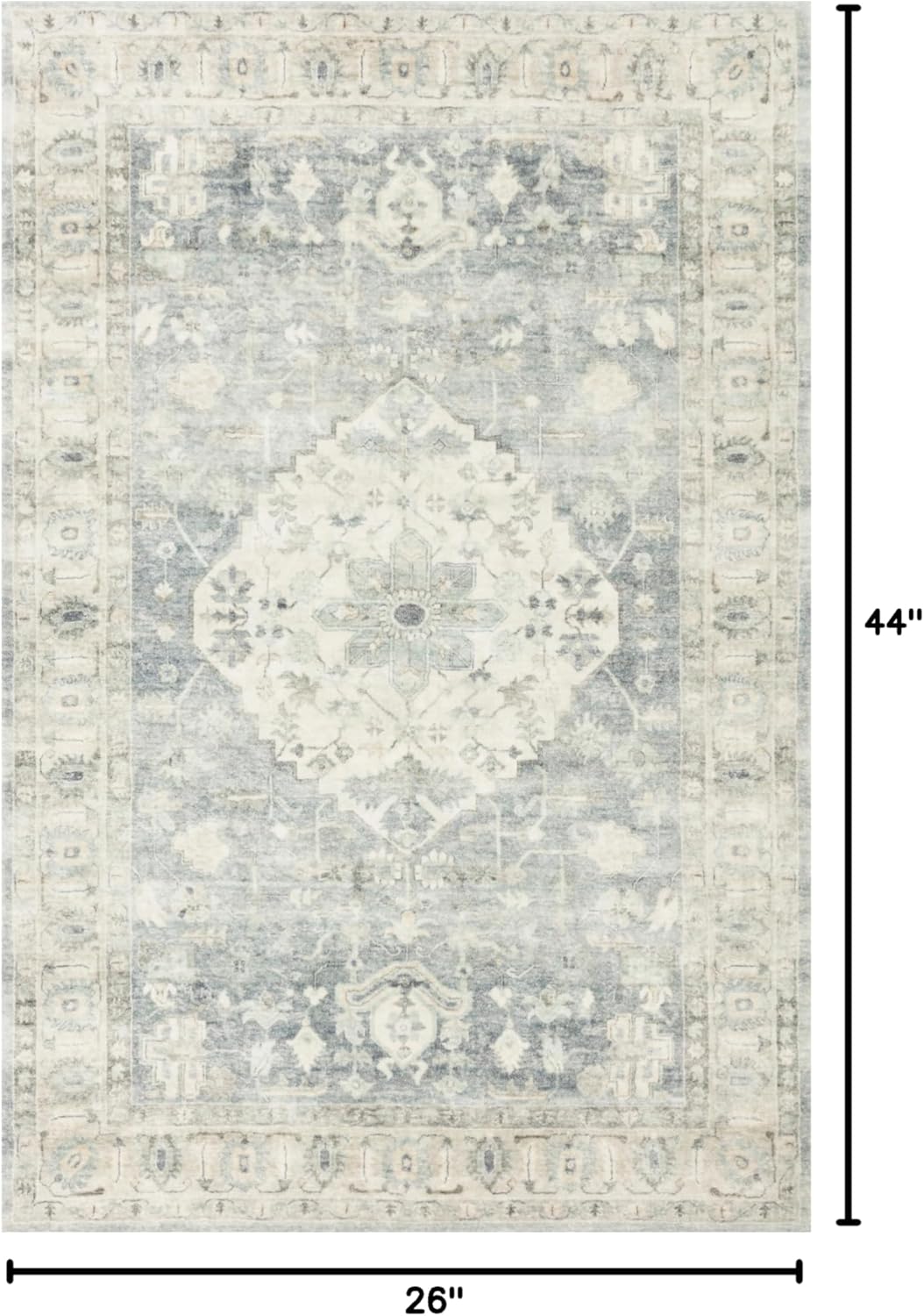 Denim and Fog Rectangular Oriental Synthetic Rug