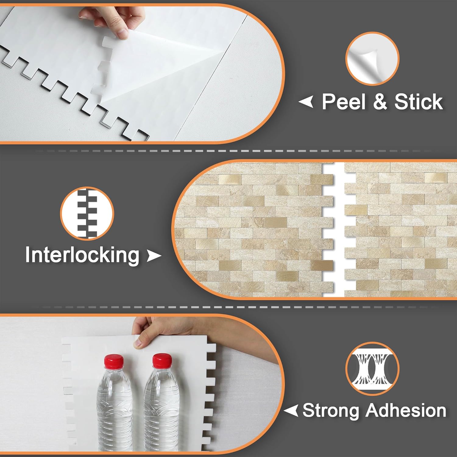 VAOVI Marble Look Peel and Stick Brick Mosaic Tile Backsplash Kitchen Bathroom Wall Sticker(5sheets,Beige Mix)