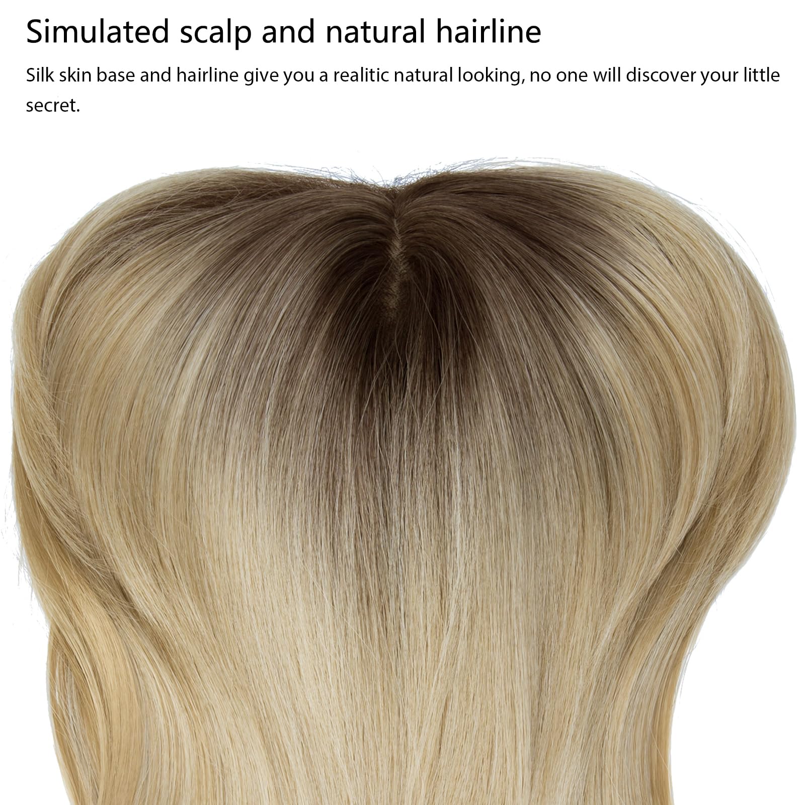 BUYOGET Balayage Blonde Hair Topper Clip in Hair Pieces for Woman Straight 14 Inch Clip in Toppers with Fringe for Thinning Hair - Image 4