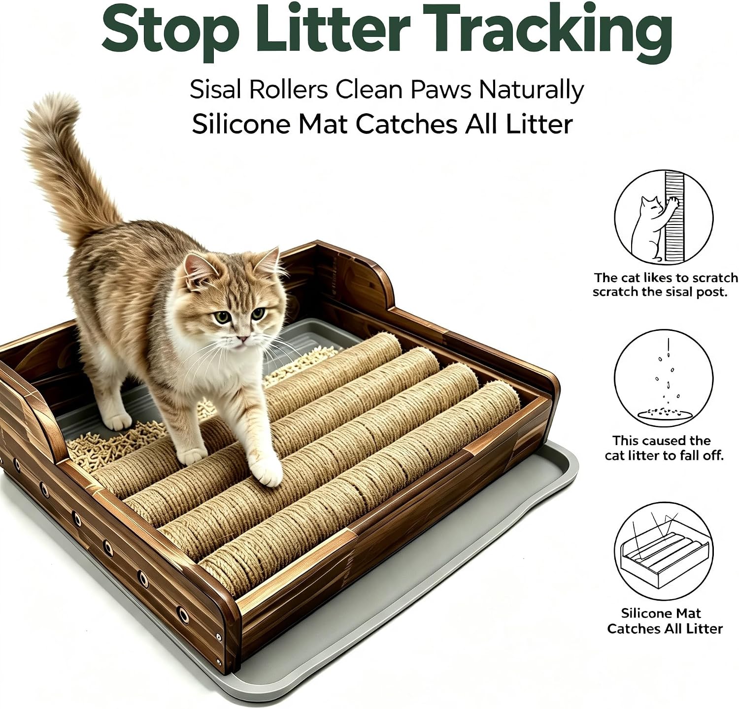 Cat Litter Box Step,3‑in‑1 Cat Scratch Post,Cat Bed Scratcher(Green) image 2