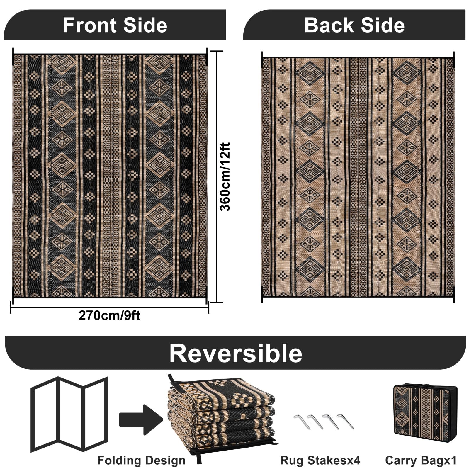 SHACOS Outdoor Rug for Patios Waterproof 240x300 cm Reversible Garden Rug Patio Rugs UV Resistant Foldable Outdoor Carpet Mat Plastic Straw Rugs for Balcony Decking Camping Beach, Grey — view 38