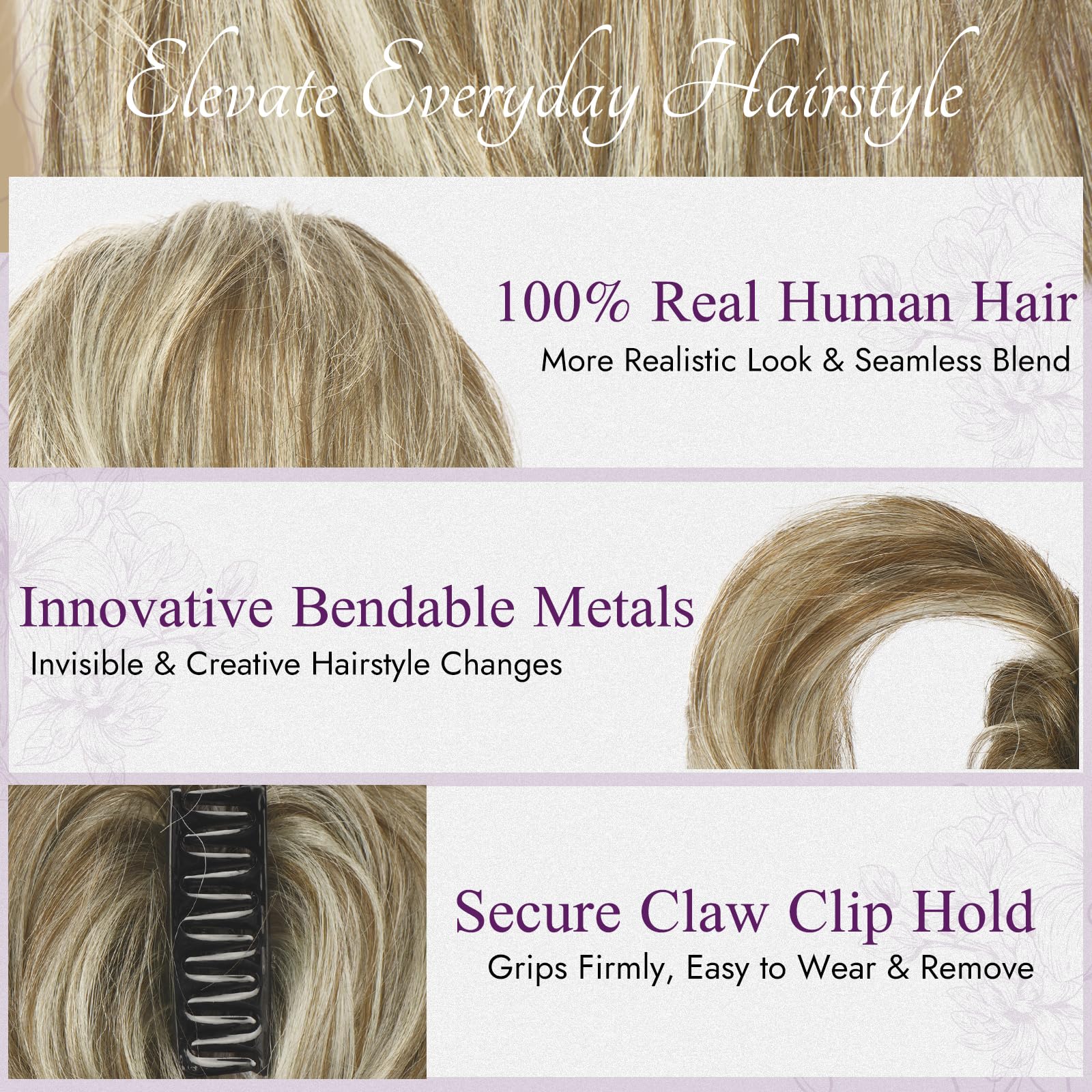 BARSDAR Claw Clip Kurze Echthaar Pferdeschwanz Extension, 20 cm DIY Styles Echt Echthaar Messy Dutt Haarteile für Frauen Biegsam Metall Dicke Kurze Natürliche Pferdeschwanz,Braun Mix Grau Blond