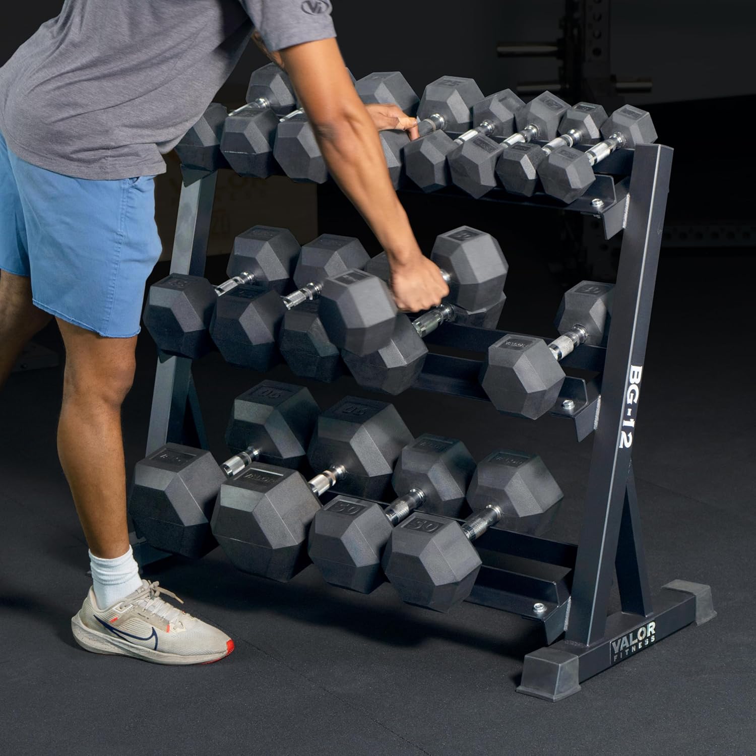 Valor Fitness 3 Tier Adjustable Dumbbell Rack - Heavy-Duty Weight Storage Shelves for Home Gym Organization and Strength Equipment