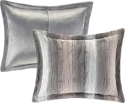 Madison Park Zuri Faux Fur Comforter Set, Full/Queen, 4 Piece, Blush/Grey