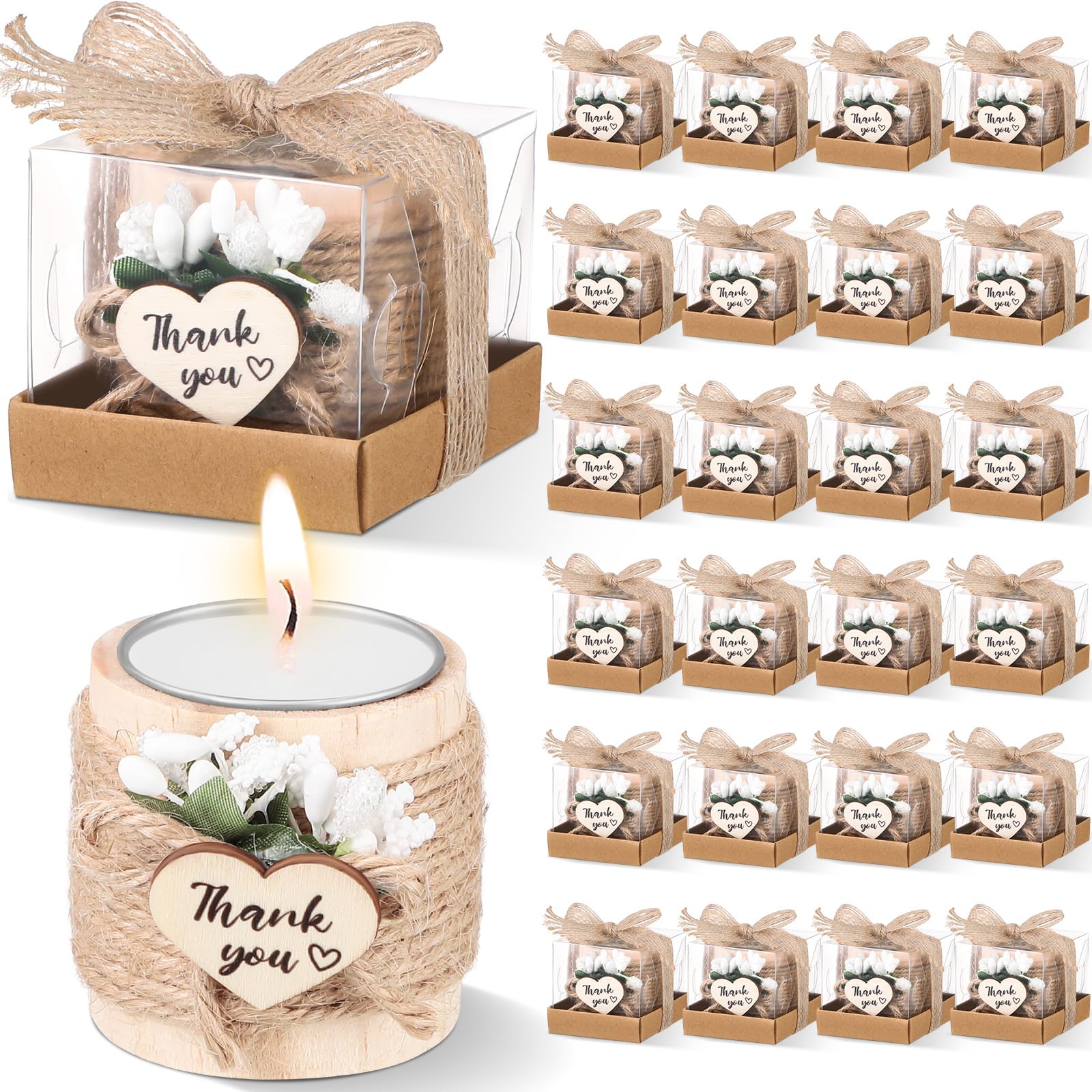 Retisee Hochzeitskerze, Gastgeschenke für Gäste, Brautparty, Holz, Gedenk-Teelichthalter, Dankeschön-Geschenke, handgefertigte Kerzen für Hochzeit, Babyparty, Einweihungstab, Tischdekoration (24 Sets)