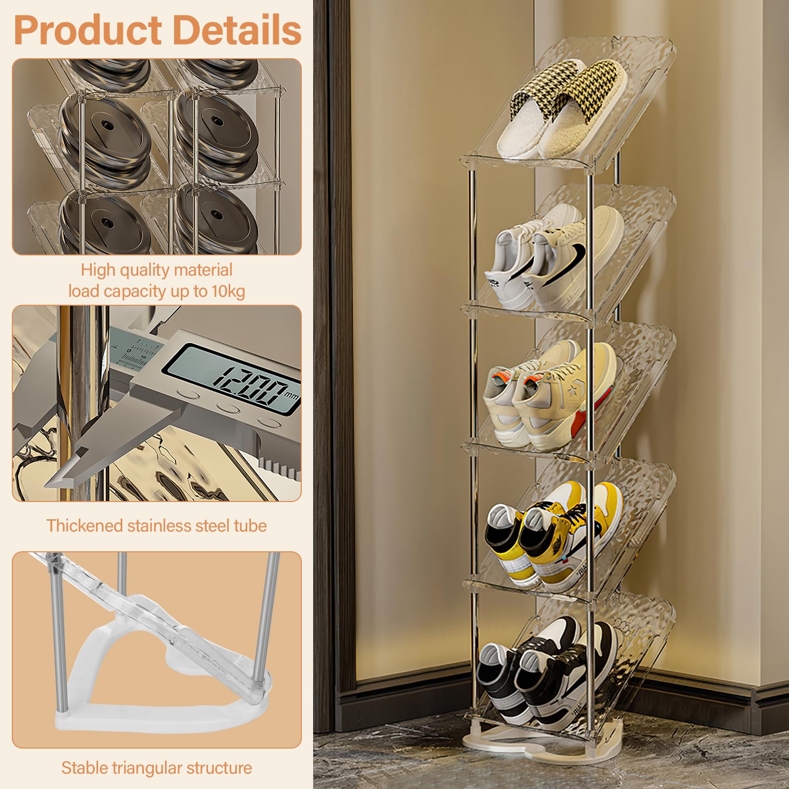 Farerkass Scarpiera Plastica a 5 Livelli Salvaspazio Inclinata, Portascarpe Da Esterno a 45°, Mensola Multifunzionale per Ingresso Soggiorno Camera Da Letto