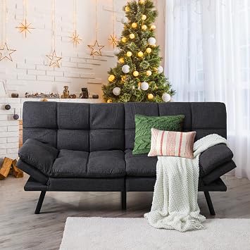 Hcore Modern Futon Sofa Bed,Convertible Sleeper Futon Couch,Memory Foam Loveseat Sofa Bed,Small Splitback Polyester Sleeper Sofa for Living Room,Office,Apartment,Grey