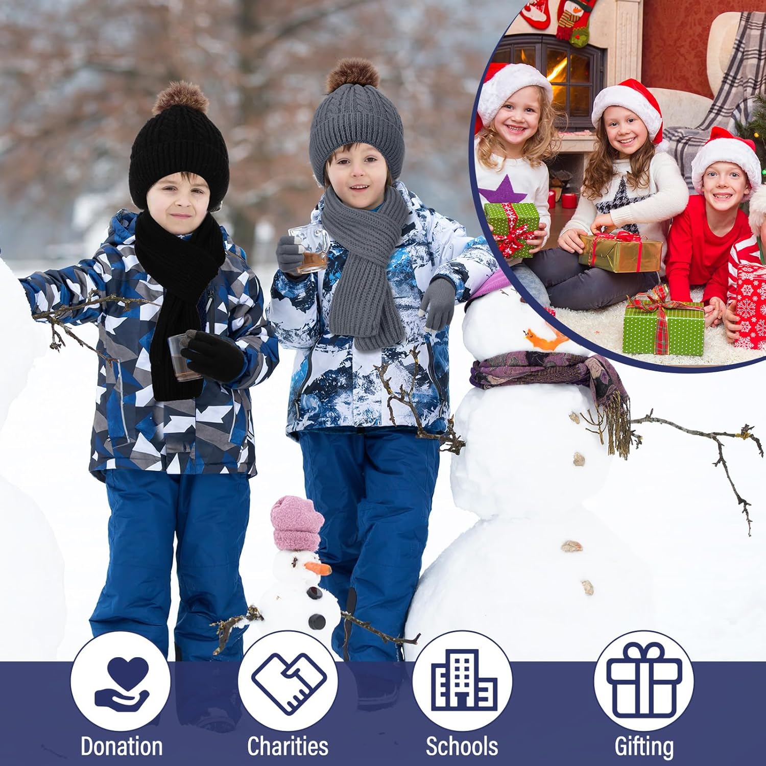 12 Pcs Kids Beanie Hat Scarf Touchscreen Gloves Winter Set Warm Pom Pom Hat Knit Scarves for Girls Boys Cold Weather - Image 5