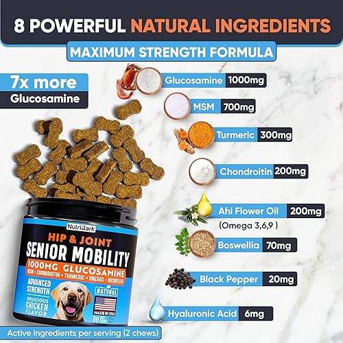 Miniatura 3 de Glucosamina para perros  1000 mg  Suplemento para articulaciones de perros mayores  Masticables avanzados de apoyo para la cadera y las