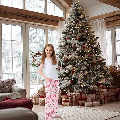 Pajama Bottoms, Bows Cherry Pajamas Pant Sleep Long Pants Coquette Lounge Wear Sleepwear Soft Pjs(X-Large)