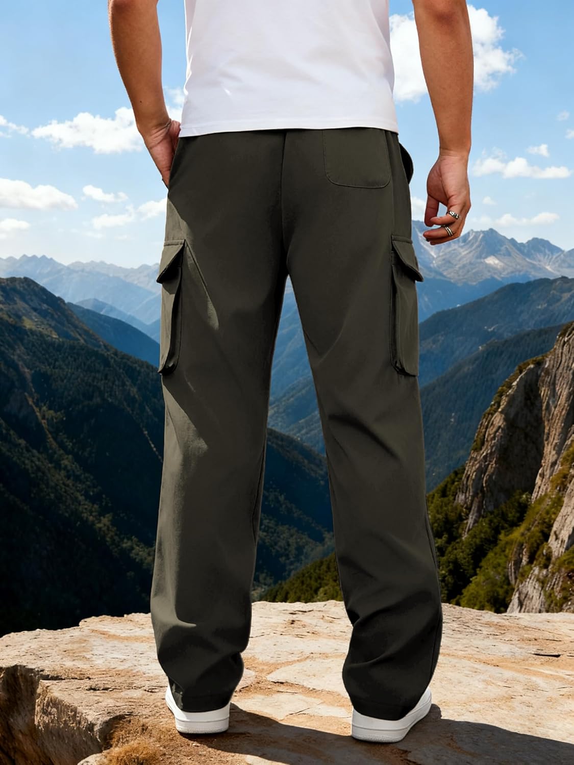 Men's Lightweight Cargo Pants Elastic Drawstring Casual Relaxed Fit Tapered Pants Multi Pockets S-3XL - Image 3
