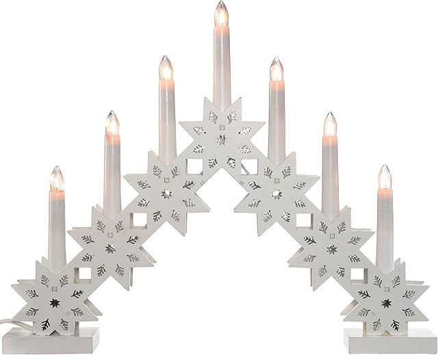 WeRChristmas Pre-Lit Candle Bridge Arch Table Decoration, Wood, 33.5 cm - White