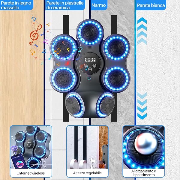 ZVD Music Boxing Machine,Tira Pugni da Muro con Musica,Machine Bluetooth da Boxe Elettronica con 11 modalità/velocità,Macchina di Boxe Musicale Intelligente per Adulti/Bambini - 4