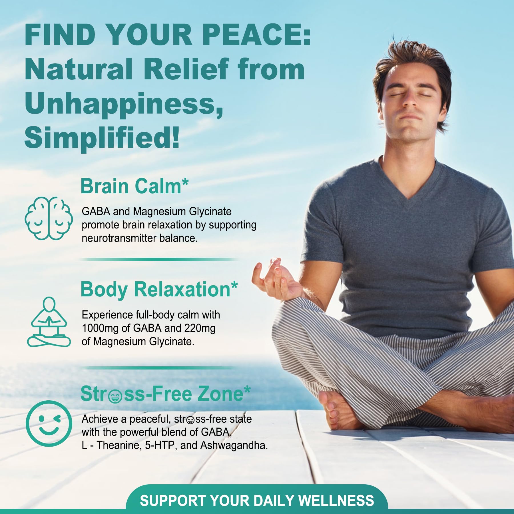 GABA Supplement 1000mg - Melatonin-Free Sleep Aid+Calm Mood Support,120Cts. — Amazon image 3