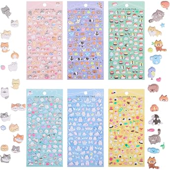 600+ 3D Puffy Stickers 6 Sheets Cute Mini Stickers Children Kawaii Animals 3D Stickers for Children Waterproof Animals Stickers DIY Set Tiny Stickers for Mobile Phone Cases Notebook Scrapbooking