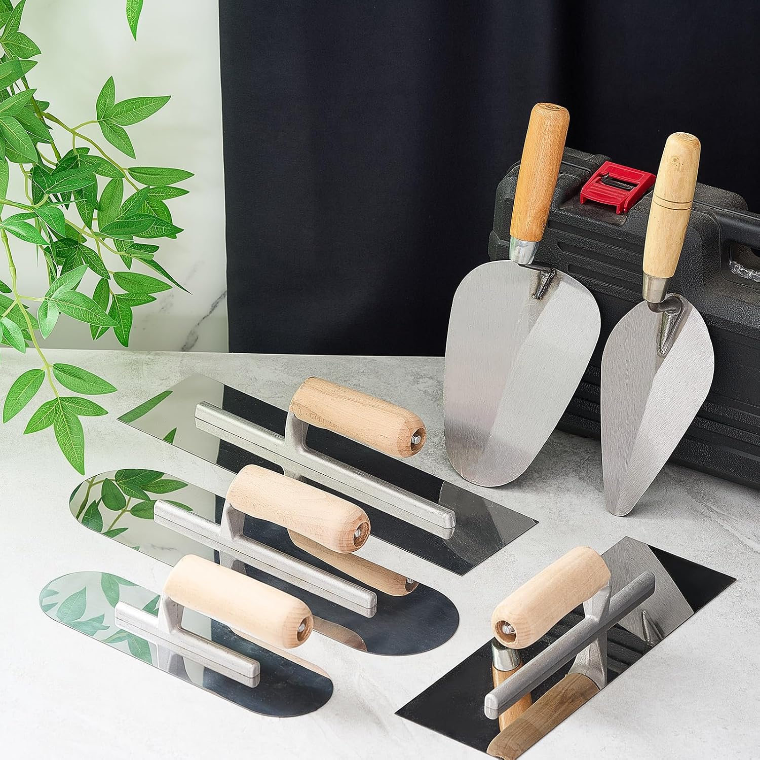 SiliFine 6 Pieces Concrete & Trowel Masonry Hand Tool Set, 8" 10" 14" Flat Finishing and Pool Trowel, 6" Pointing & Gauging Tool Set with Lightweight Wooden Handle for Drywall Asphalt Plasterboard