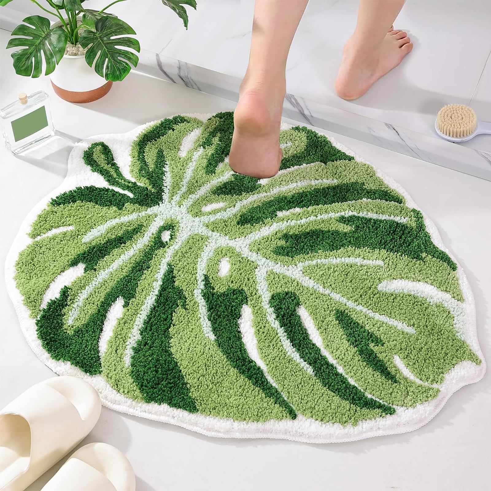 Amazon.de: Dermalyx Monstera Blatt Badezimmerteppich, rutschfest Badmatte  im Palmblatt Design, Badezimmermatte, Boho Stil, Grne Badvorleger fr  Dusche und Badewanne