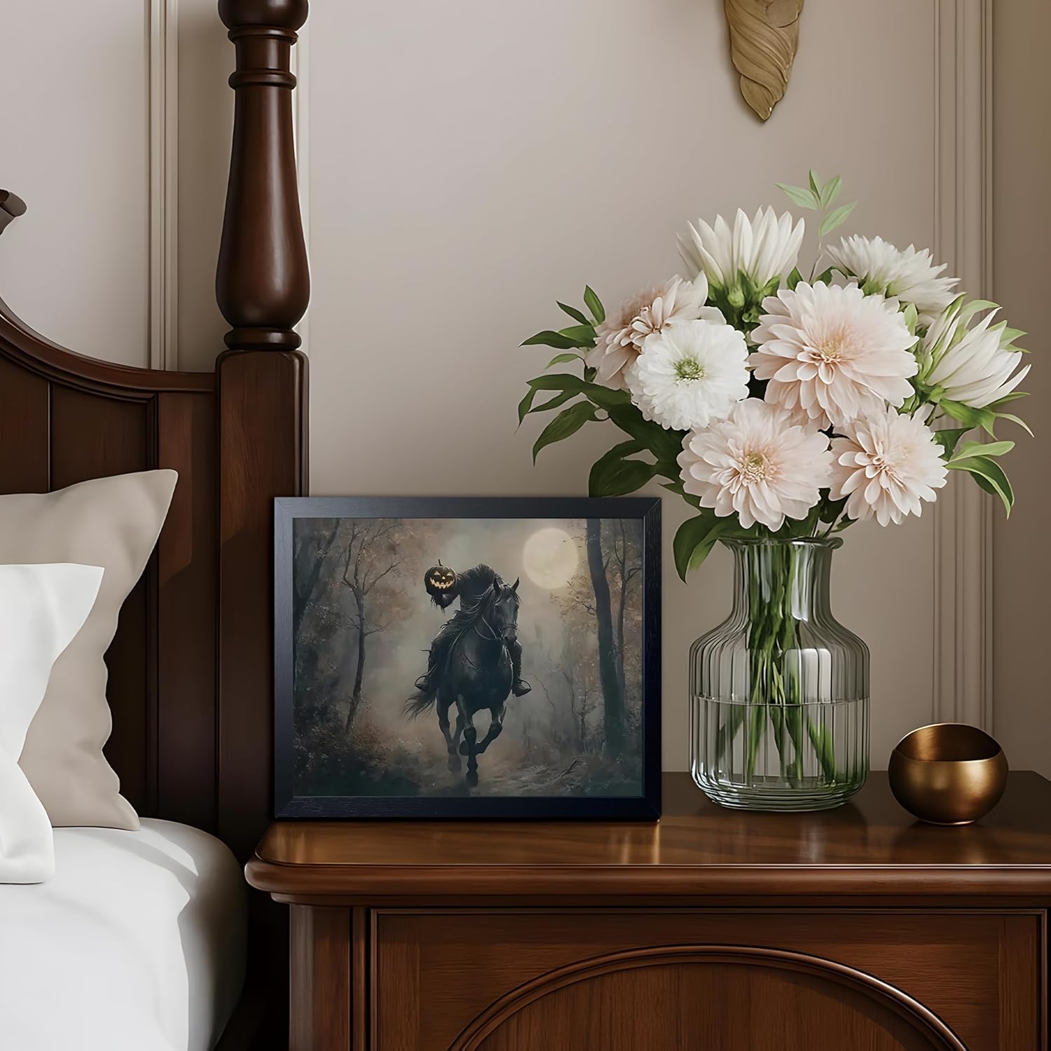 Vintage Canvas Wall Art, Dark Academia Wall Decor, Gothic Poster Print Painting, Headless knight holding a pumpkin lantern Halloween for Living Room Bedroom Decor 8x10 Inch Black Wood Framed - Image 7