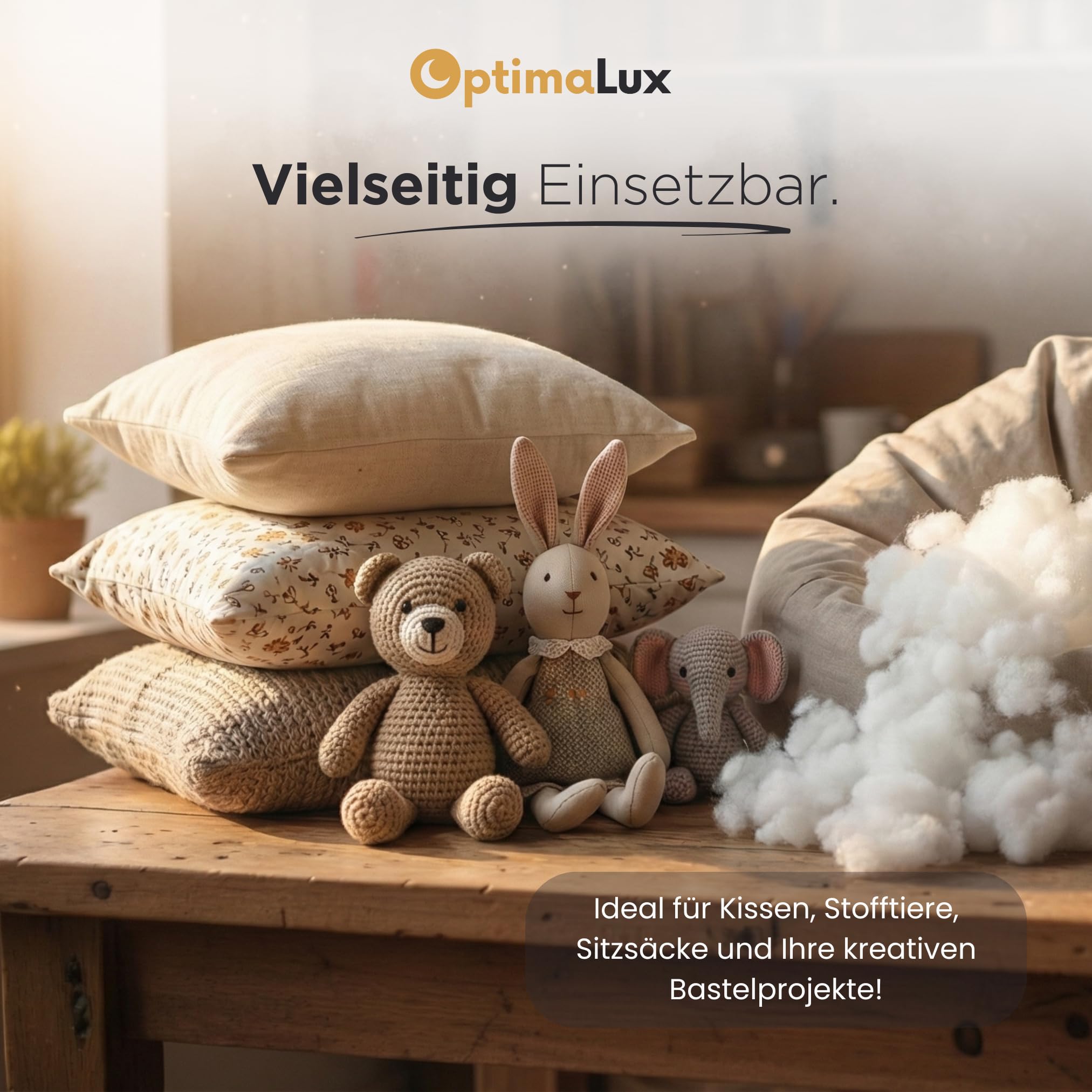 3kg Füllwatte Hochflauschig – Premium Füllmaterial für Kissen, Kuscheltiere, Amigurumi & Bastelwatte – 100% Polyester Fasern, Waschbar, Formbeständig, Stopfmaterial Weiß (3 x 1000g)