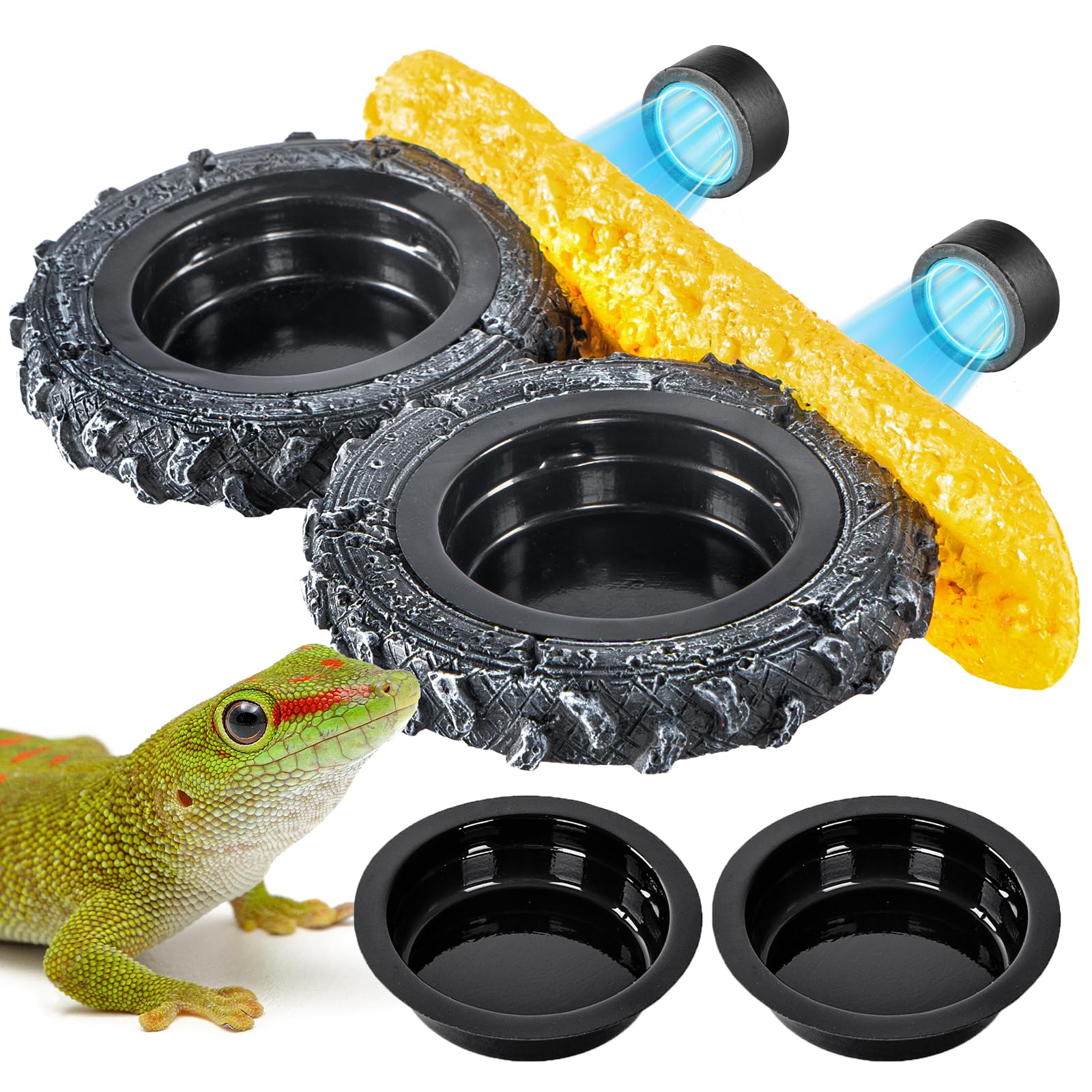 NoraPet Magnetic Reptile Feeder Ledge, Crested Gecko Feeding Ledge with PVC Food Bowls, Tire-Shaped Reptile Food Dish for Crested Gecko Leopard Gecko