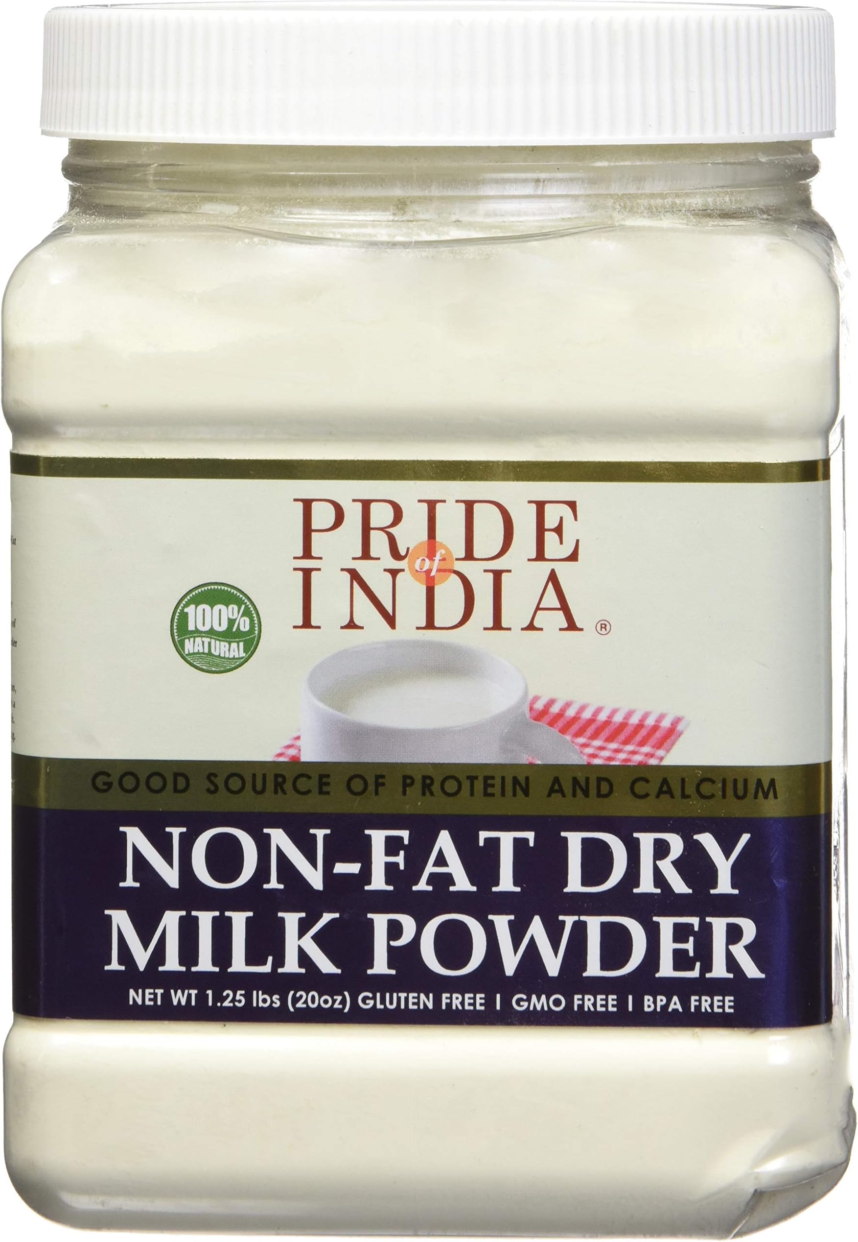 Pride Of India - Nonfat Dry Milk Powder - Protein & Calcium Rich - 1.25 lbs (20oz) Jar