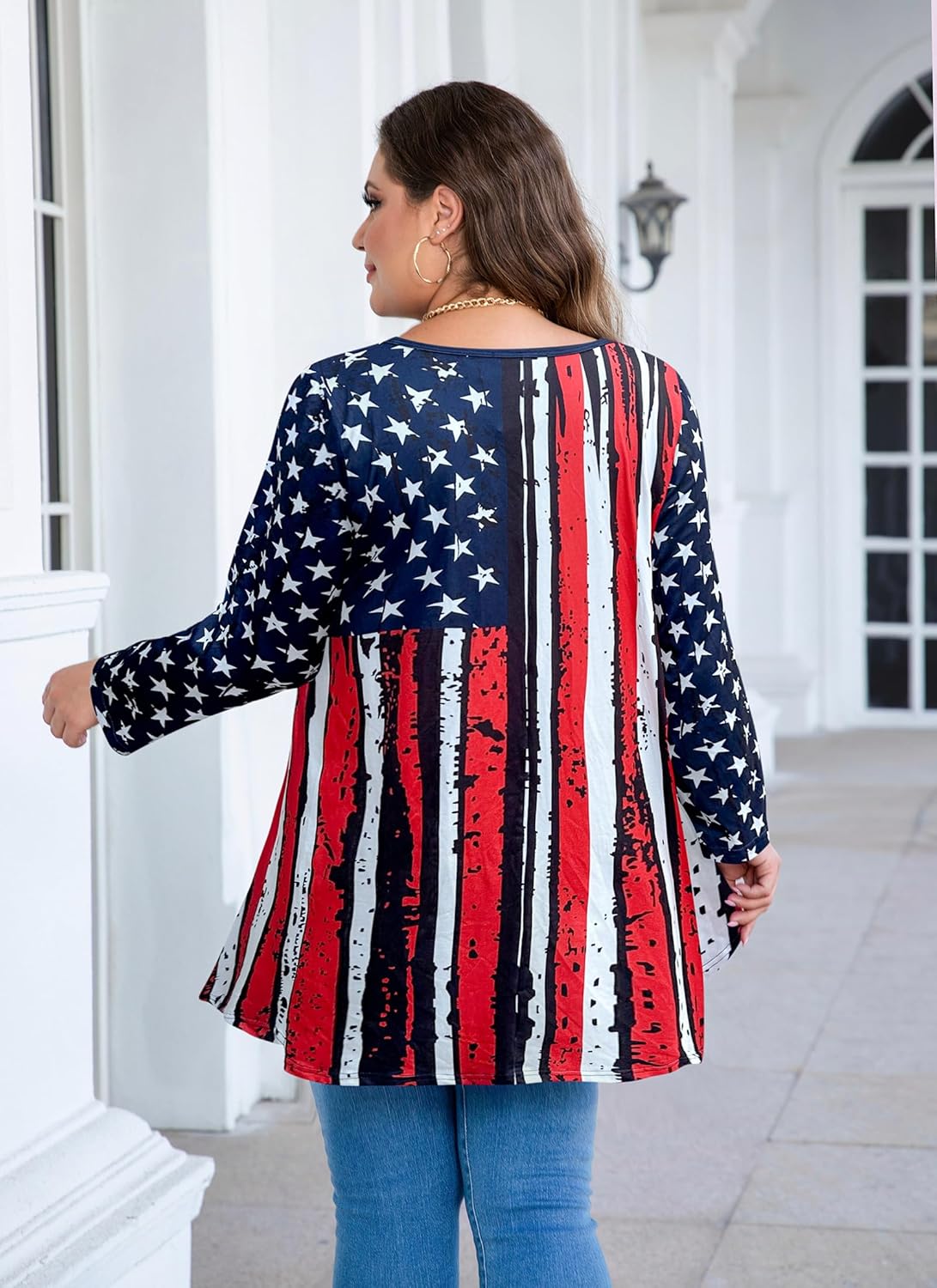 Womens Tunic Tops 3/4 Sleeve Plus Size Crew Neck Swing Flare Loose Fit T-Shirt Blouses to Wear with Leggings - Image 4