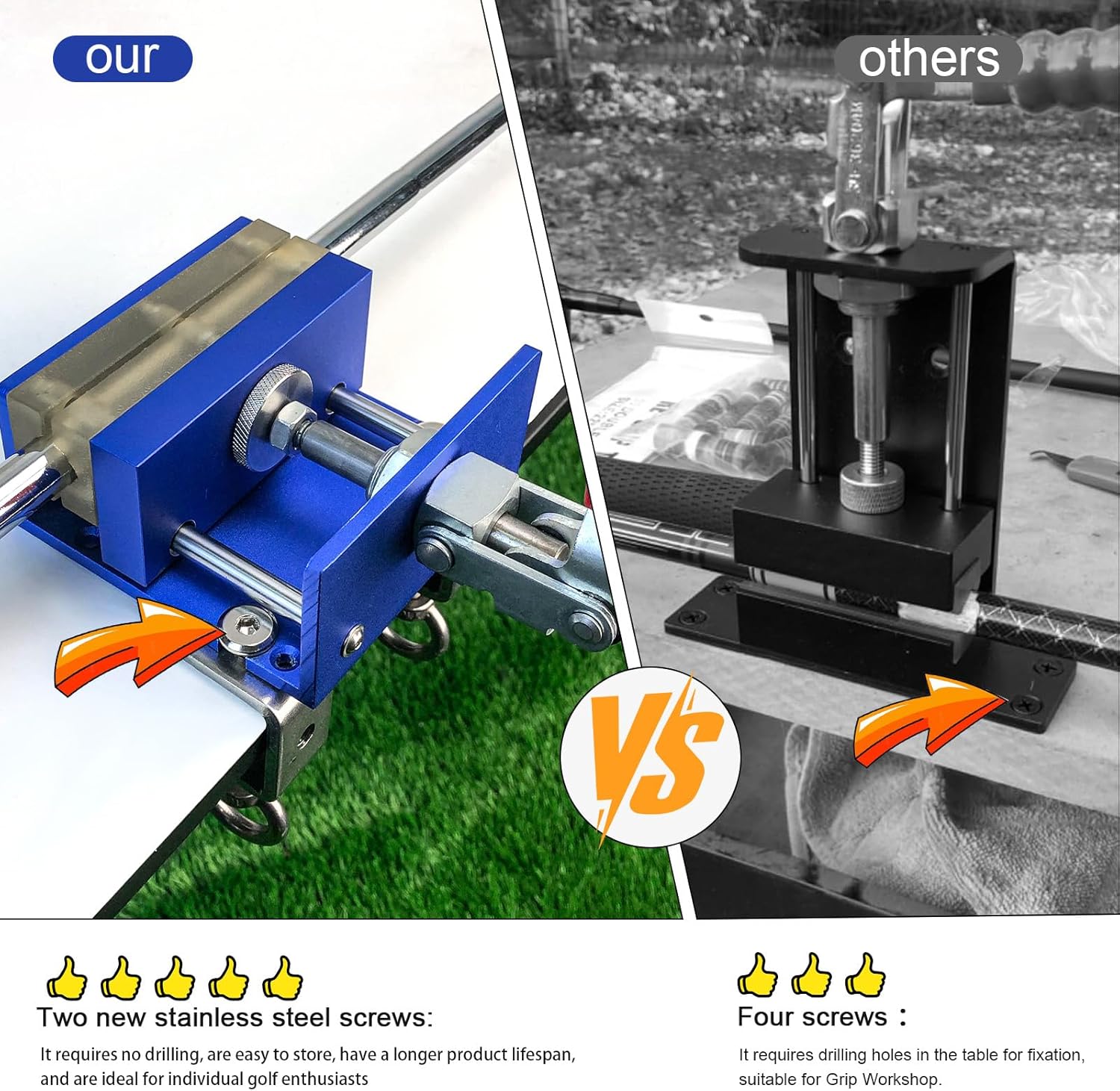 Crestgolf Drill-Free Golf Shaft Clamp, Club Holder Vise, Grip Removal Tool, Grip Replacement Kit