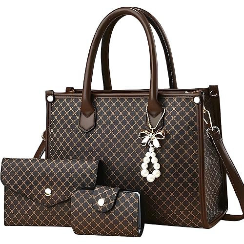 3pcs Purses and Handbags Set for Women, Top-Handle Tote, Satchel Shoulder Bag & Matching Wallet and Card Purse