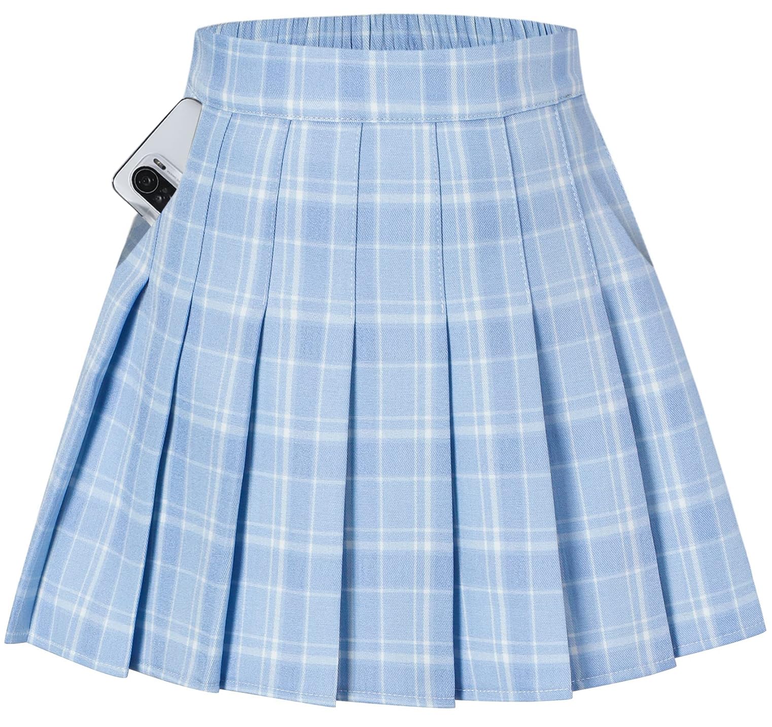 SANGTREE Falda plisada para niñas y mujeres, falda uniforme de cintura elástica, 2 años - 4XL de EE. UU, Cuadros azules 2, Large