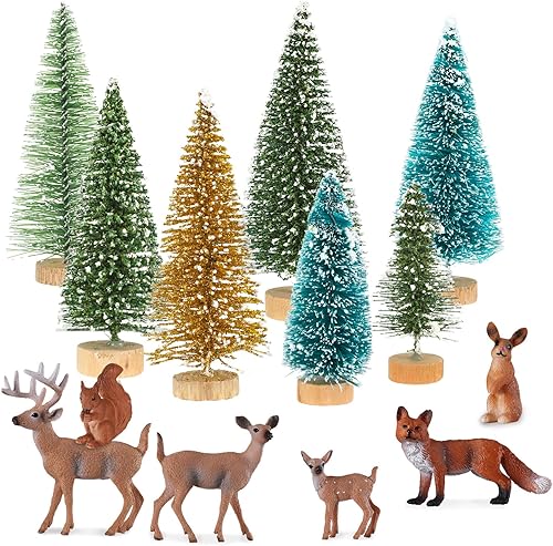 Juego de 13 figuras de animales del bosque de Navidad, figuras de animales del bosque, figuras de animales para tartas, adornos de mesa de plástico