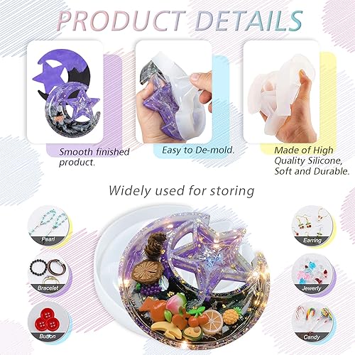 Miniatura 5 de Crescent Moon Shelf - Moldes de silicona de resina epoxi, bandeja de exhibición de cristal, juego de 2 paquetes