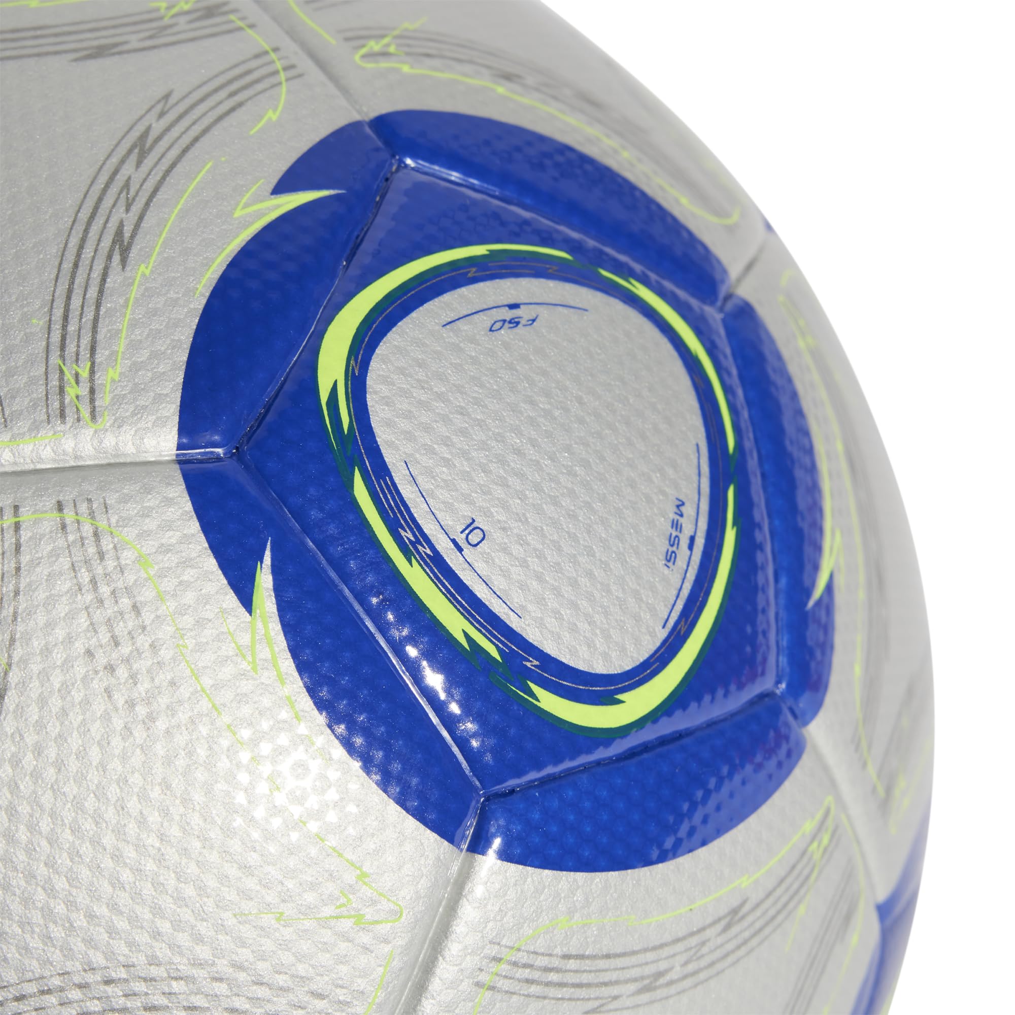 adidas Messi League - Balón de fútbol Unisex para Adultos, Color Plateado metálico/Azul lúcido/Amarillo Solar, 5