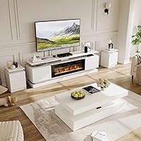 Vista 16 de Juego de Mesa Moderna de 4 Piezas para Sala de Estar, Incluye Soporte de TV para Chimenea de Alto Brillo de 70", Mesa de Centro LED y Juego de 2
