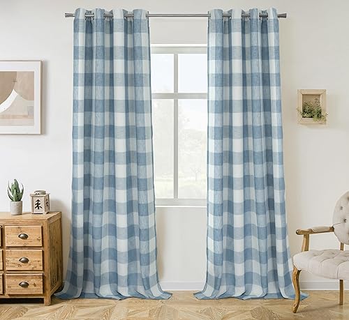 Vista 101 de DriftAway - Cortinas de ojales opacas, patrón a cuadros, forro térmico con aislamiento, blackout, impresas a cuadros, 2 capas, juego de 2 paneles