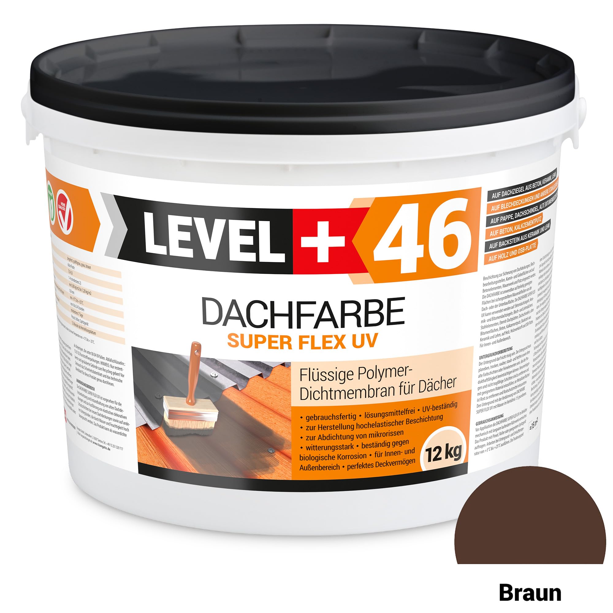 Vernice per tetto, 12 kg, vernice per tetto, membrana polimerica flessibile, resistente alle intemperie, marrone RM46