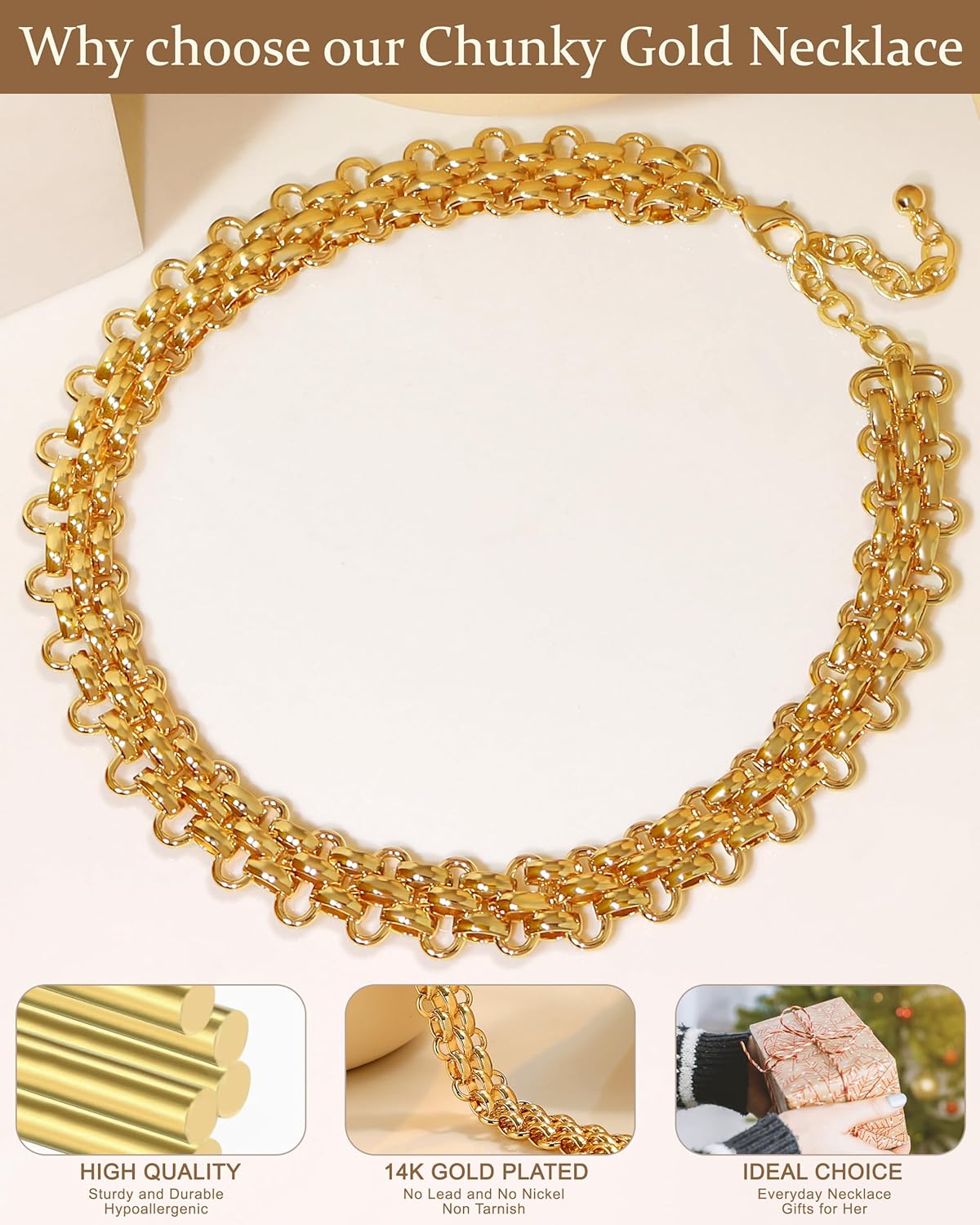 Chunky Gold Choker Necklaces for Women,14K Gold Plated Teardrop Thick Chain Necklaces for Women Bold Statement Necklace Trendy Jewelry Gifts - Image 4