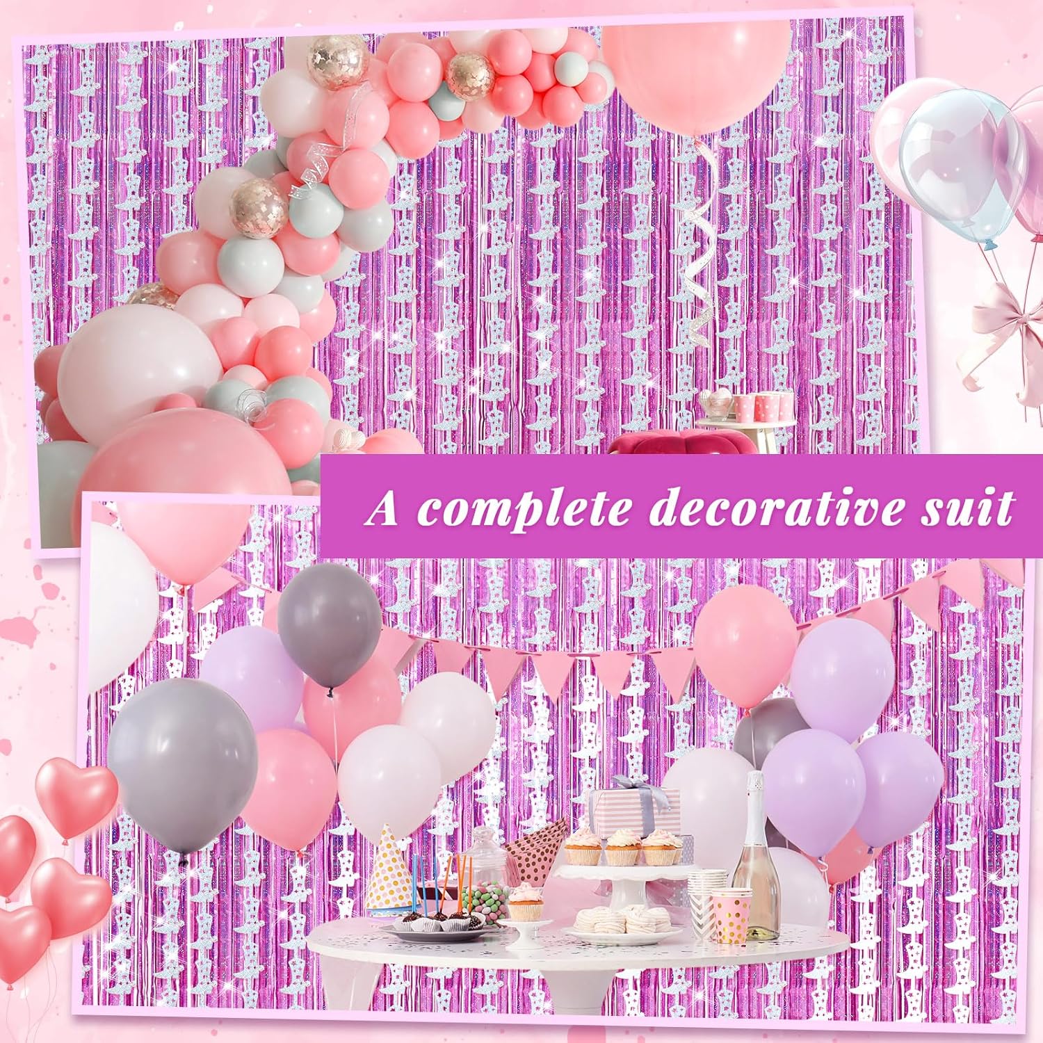 4 Pcs Cowgirl Party Decorations 2 Cowgirl Boot Metallic Tinsel Foil Fringe Curtains 2 Backdrop Curtain for Photo Birthday Bachelorette Wedding Disco Party Booth Decorations(Laser Pink) - Image 5