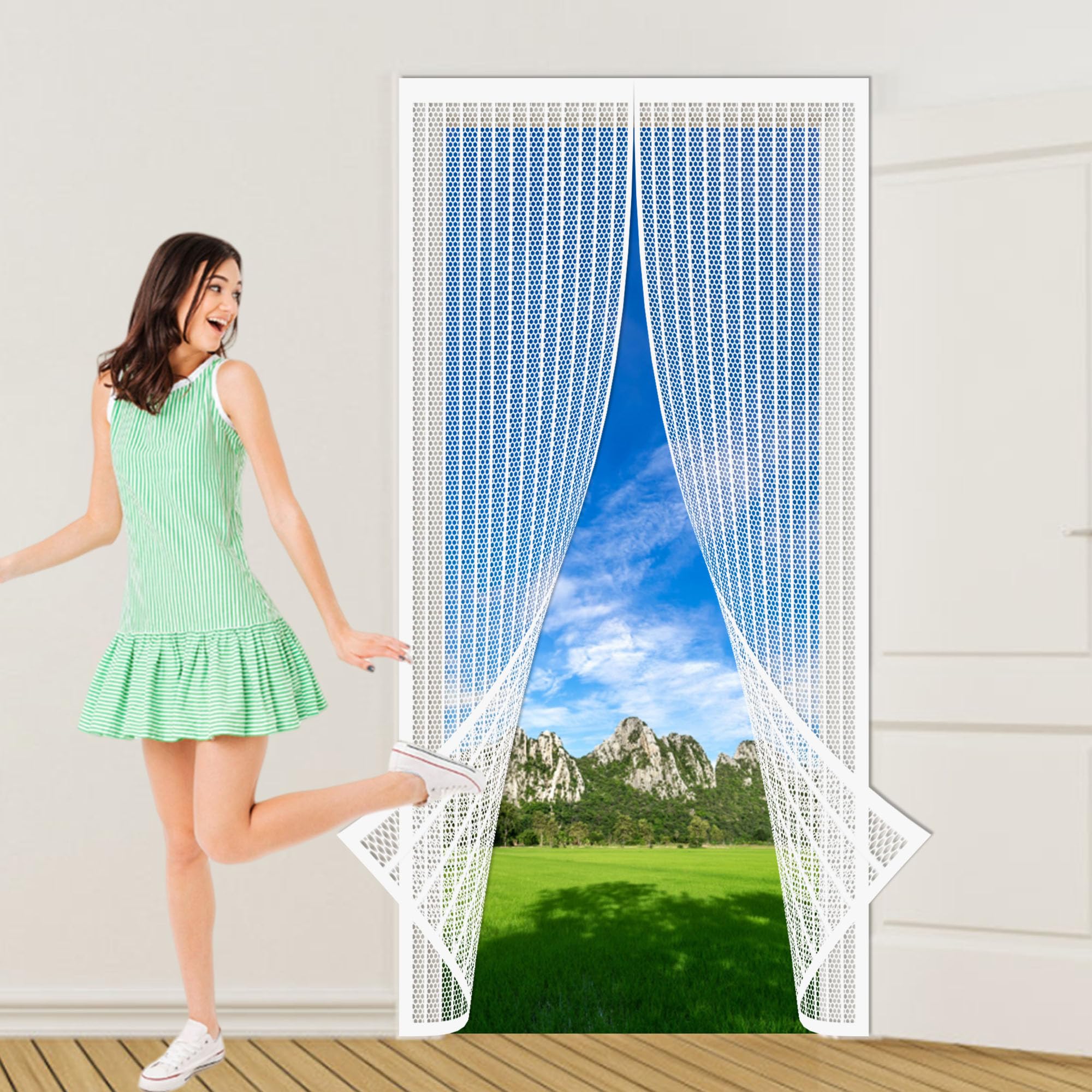 Moustiquaire porte magnétique 66x215 cm blanche sans perçage pour balcon