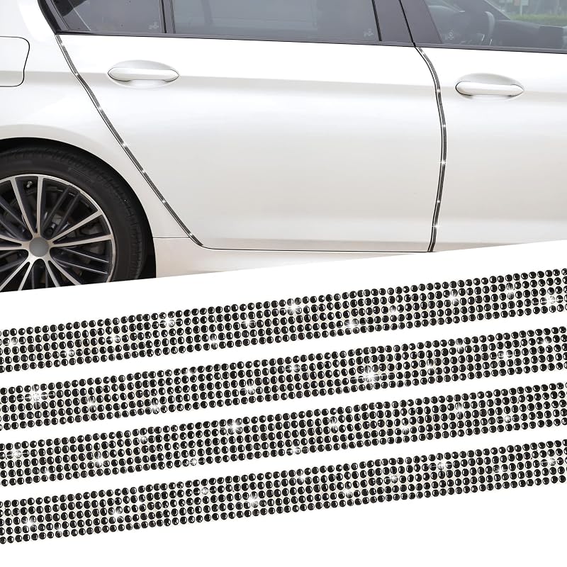TOMALL Protetor de borda de porta automotiva em ABS com strass preto, adesivo para portas e para-choques, Kit com 4 peças