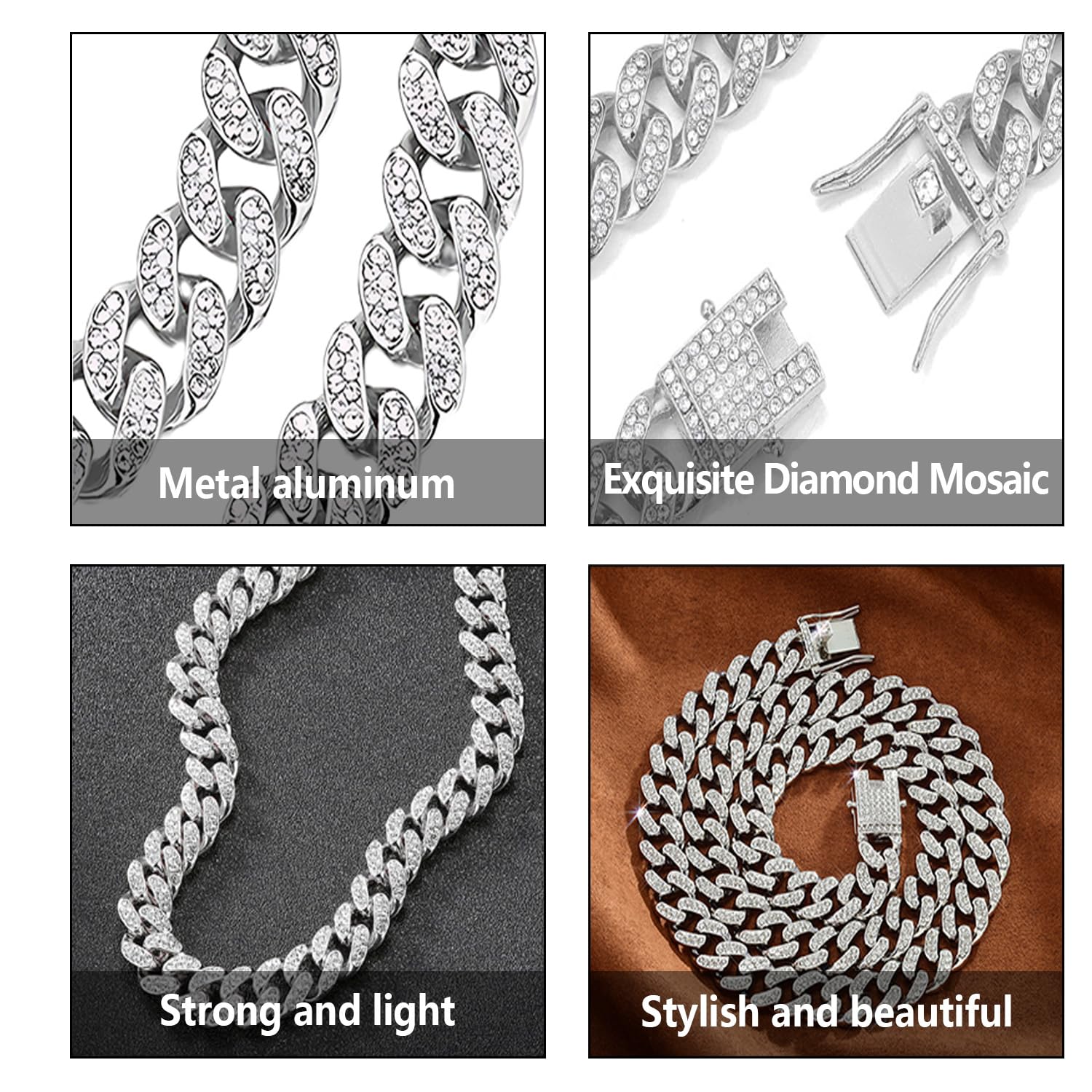 Collana con Catena Cubana in Zircone da 8 Pollici per Cuccioli, Collare con Diamante per Cane - Collana in Cristallo per Animali Domestici