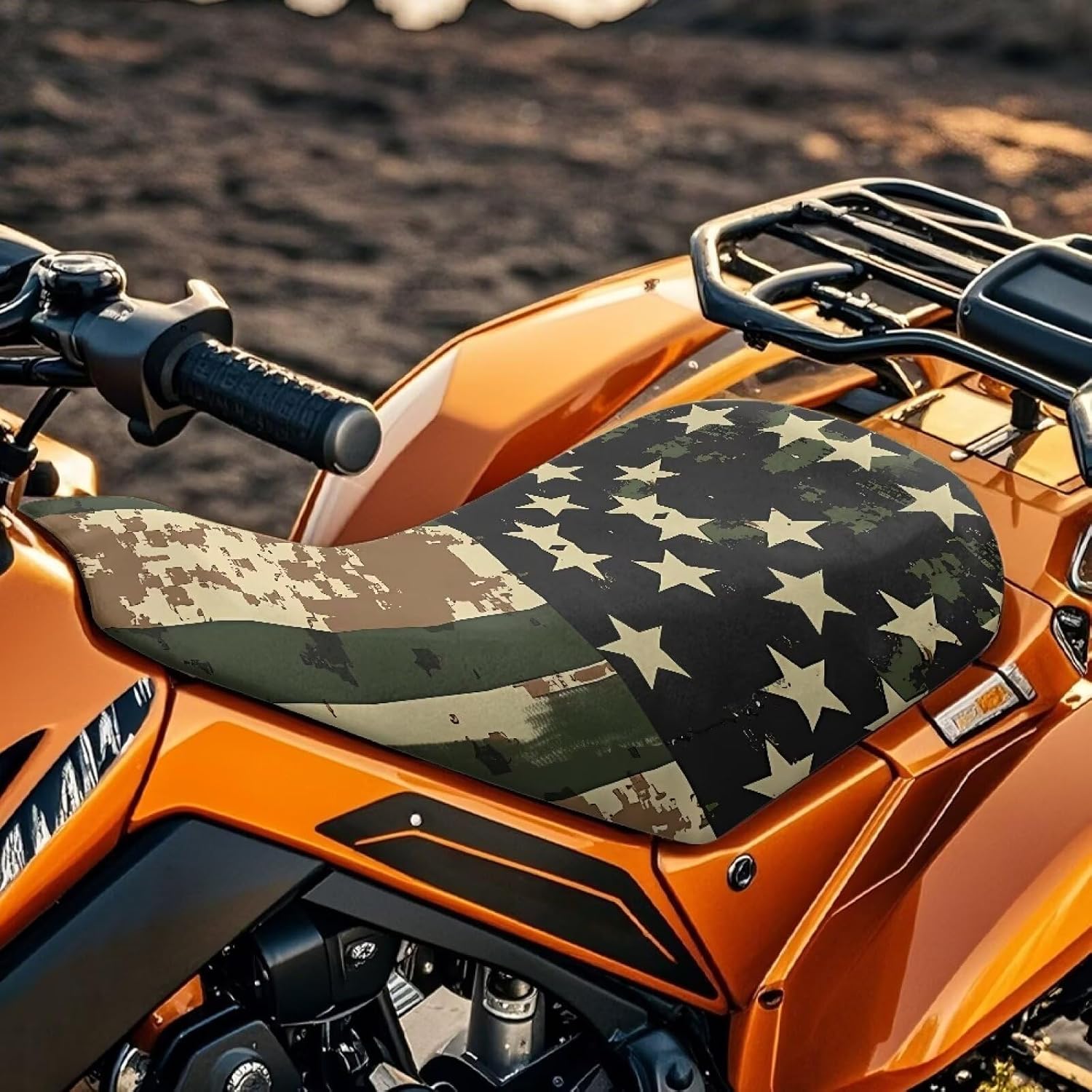 Dreaweet Waterproof ATV Seat Cover Army Green Camo US Flag Four Wheeler Accessories for Women Men Anti-Slip & Tear-Resistant Universal Seat Covers for Most ATV Scrambler Foreman Rancher Sportsman
