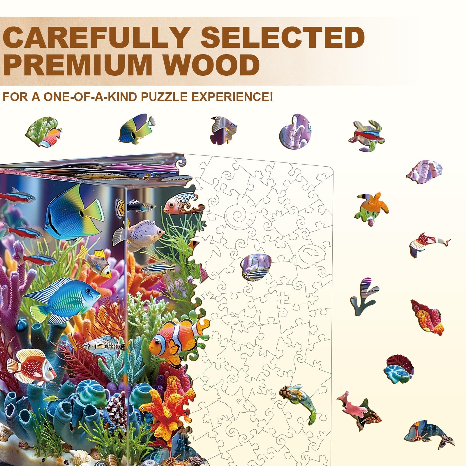 Jigfoxy Puzzle in legno per adulti, puzzle con acquario oceano con pezzi unici a forma di animale, rilassante gioco rompicapo, regalo di compleanno per familiari e amici (L-32 x 31 cm, 170 pezzi)