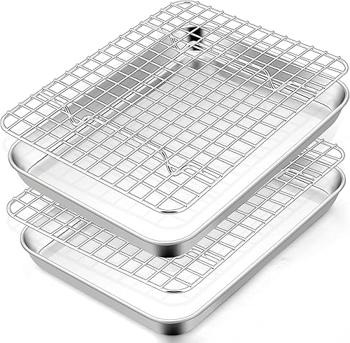 TeamFar Bandeja para horno tostador con estante, 9 x 7 x 1 pulgadas, mini bandeja para hornear hornear y asar, no tóxica y resistente, apta para