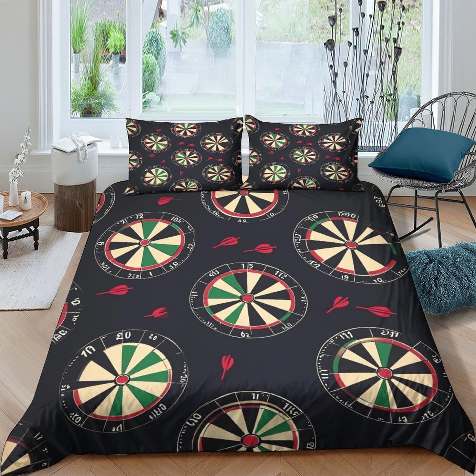 Ctjqhvkz Style-3 3D Printed Dartboard Pattern Fitted Sheet Microfiber Soft Black Red Green Bed Sheet For Bedroom Guest Room Decor Single（135X200cm）