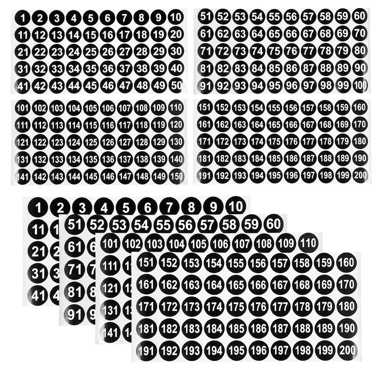 Round Number Sticker, 3 Sets1-200 Consecutive Numbered Stickers Dot Number Stickers Small Self-Adhesive Numbered Labels for Marking Box School Office Workshop