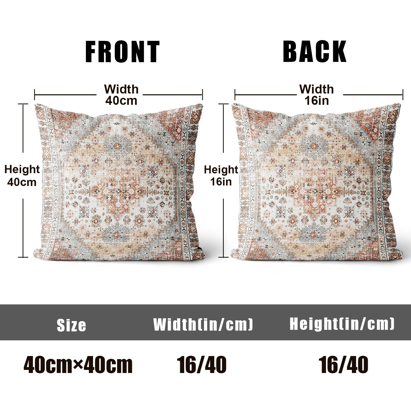 XPHZZL Pack of 2 Soft Decorative Cushion Covers 40 x 40 cm Square Throw Pillow Case Bohemian Style Pillowcases for Sofa Bedroom Outdoor Patio Garden Brown/Orange with Invisible Zipper - Image 2