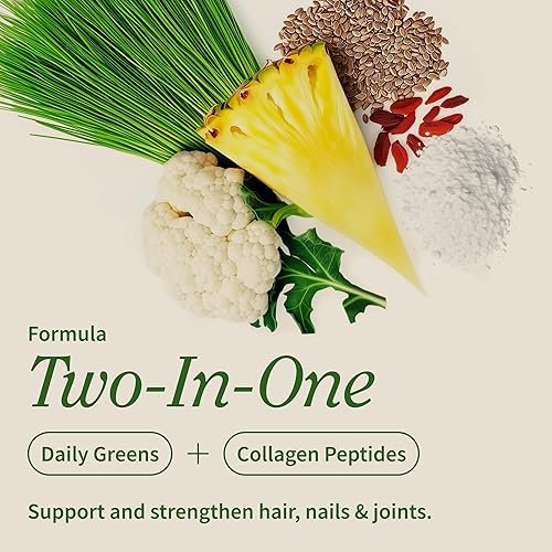 Miniatura 4 de Super Greens Polvo con péptidos de colágeno, 26 frutas y verduras, alimentado con pasto, superalimento diario sin OMG para el cabello, la piel