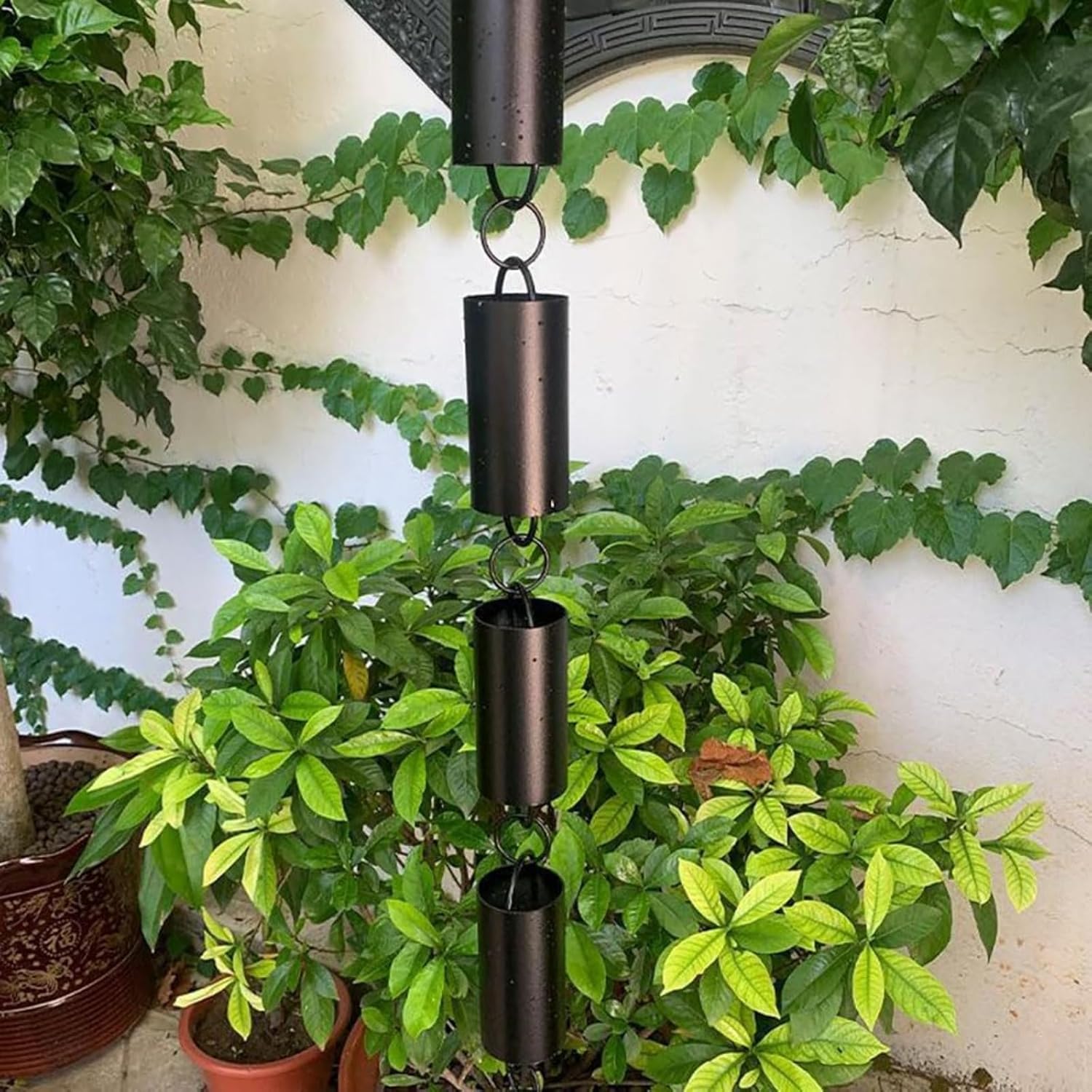 LiuDeQian 雨樋チェーン アルミシリンダーレインチェーン 竹筒型集雨カップ アルミニウム装飾レインキャッチャーチェーン ブラ